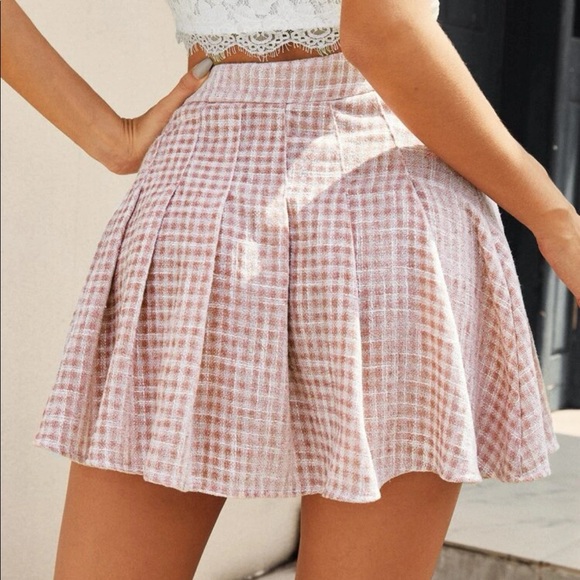 Gingham pattern tweed pleated crop top jacket and skirt set! - Picture 3 of 3